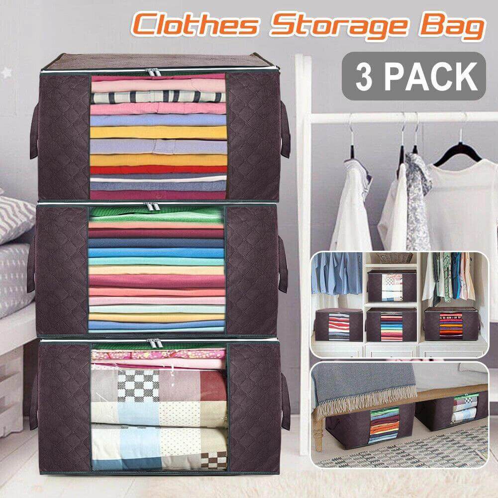 4 Pack Blanket Storage Bags with Zipper, Foldable Comforter