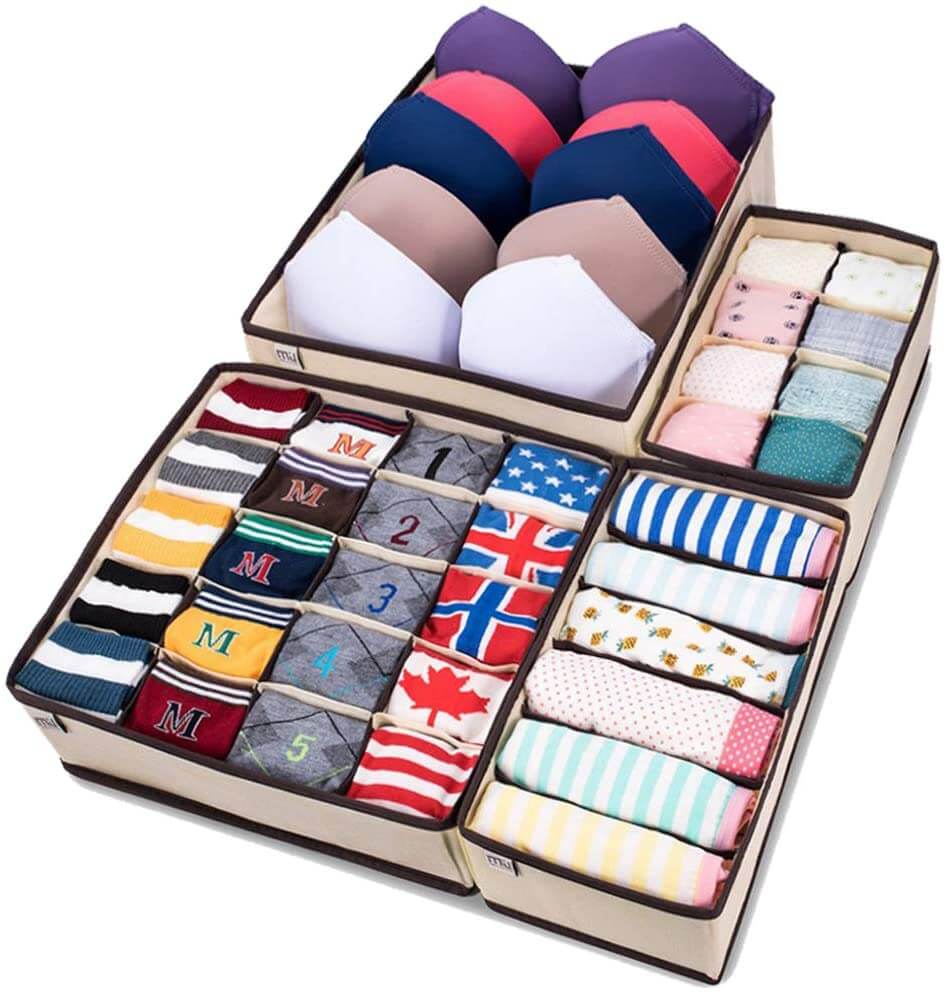 16 in 1 Socks & Bra Drawer Organizer Divider, 24 Cells Box Foldable Socks  Organizer Closet Organizer Organizer Underwear Storage Boxes to Hold Socks