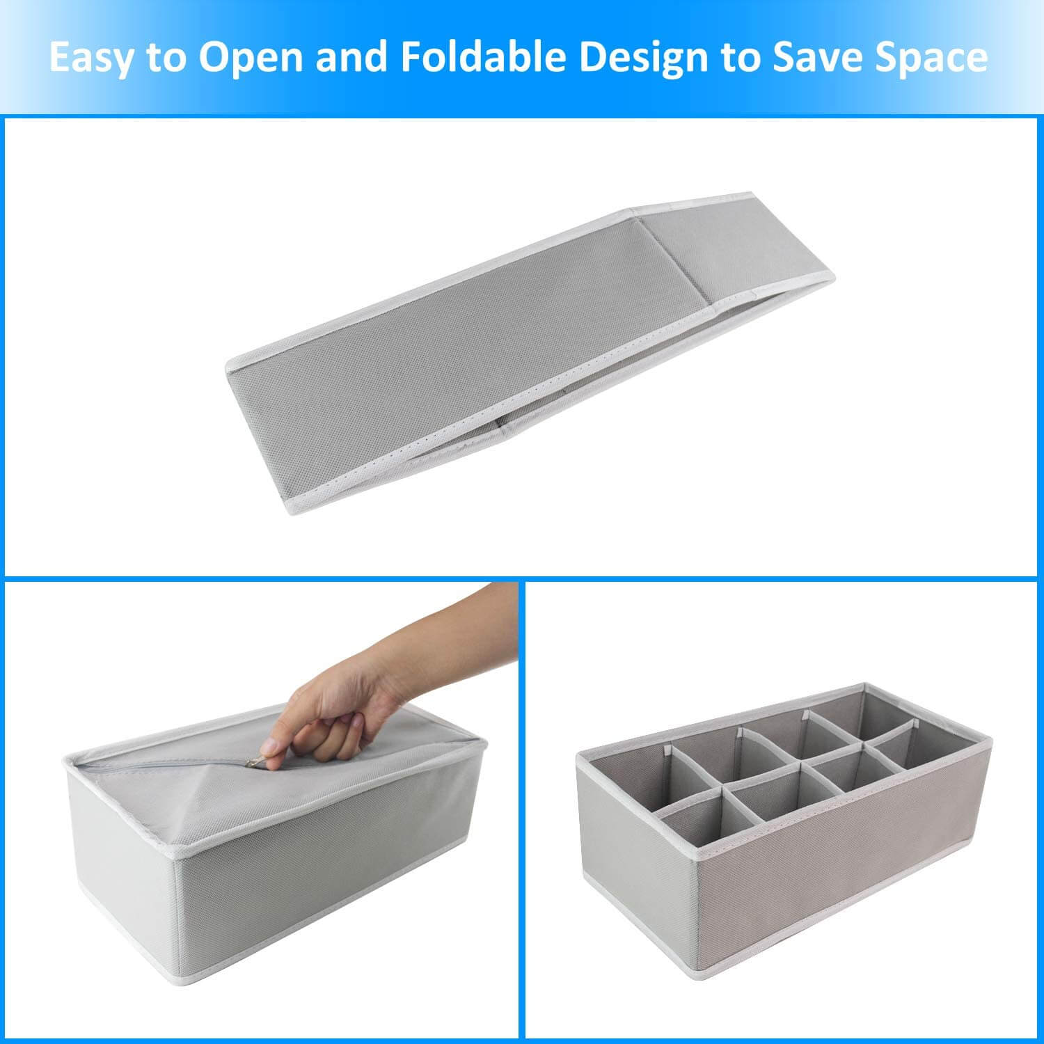 Drawer Organizer with Lids, LEEFE 2 Pack Foldable Divider Organizers Closet  Underwear Storage Box, Perfects for