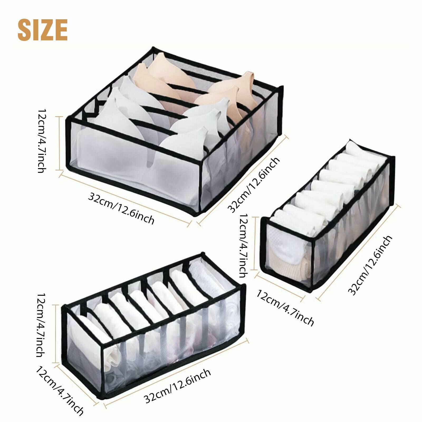 Non-woven Foldable Drawer Organizer For Underwear, Bras, Socks Space Saving  Compartment Storage Box (3 Pieces,gray)